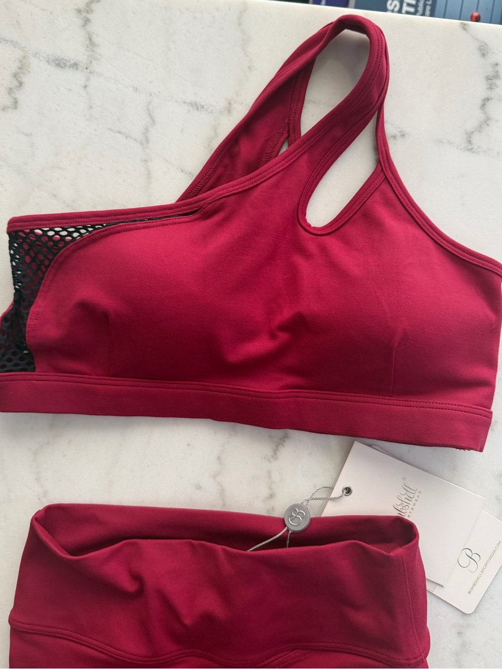 Bombshell Sportswear One-Shoulder Sports Bra in Berry